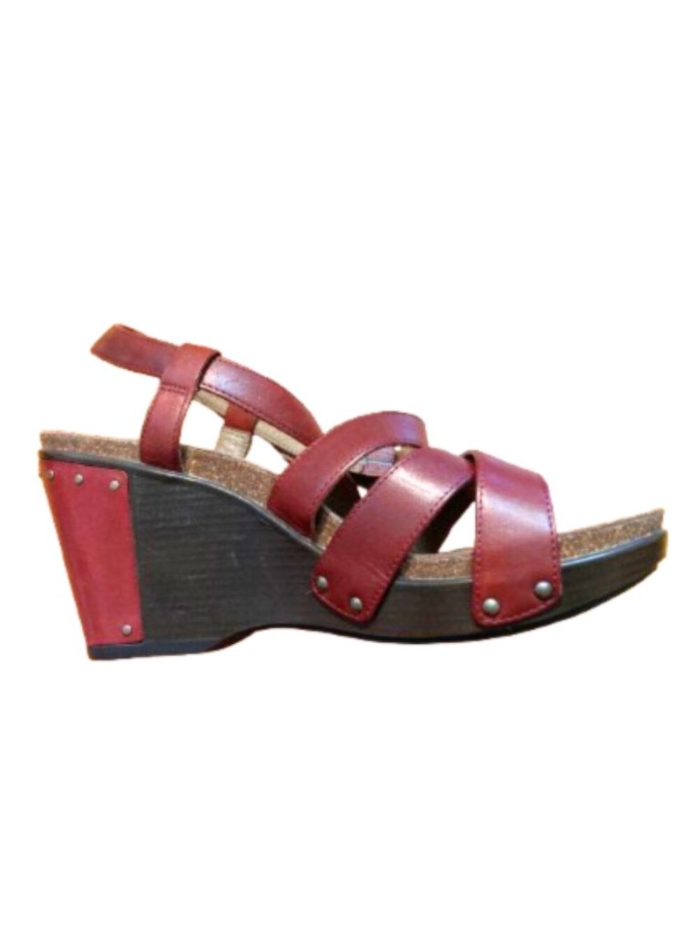 Dansko Red Leather Strappy Cork Wedge Sandals Clogs Studded Size 40 (US 9.5-10)